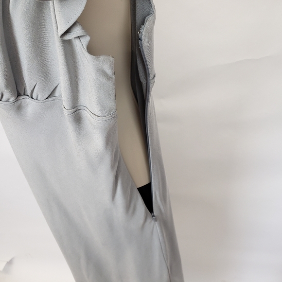 J CREW Gray Flutter Sleeve Deep V-neck Silk Dress Size 14 - Picture 5 of 10